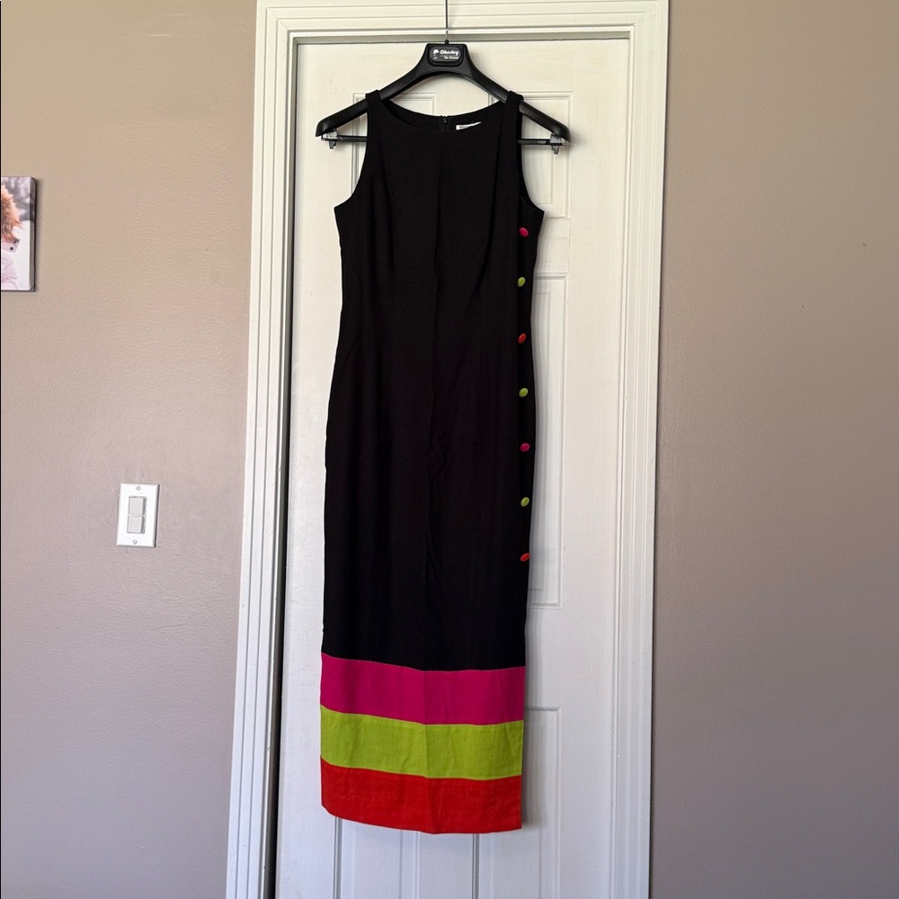 Black Dress with Colorful Button Accents